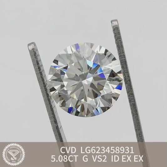 Diamant synthétique synthétique de 5,08 carats, certifié IGI, cultivé en laboratoire, taille G, excellente, CVD, VS2 