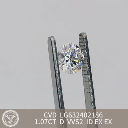 Diamant de laboratoire VVS2 IGI 1,07 carat D CVD AUCUN 3EX 