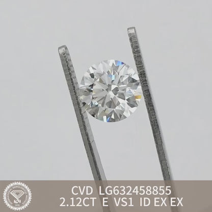 Diamant rond de 2,12 carats certifié IGI, créé en laboratoire, E VS1 ID 2EX CVD 