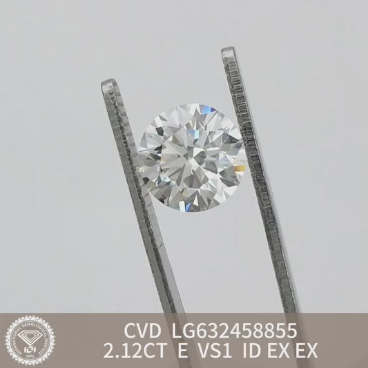 Diamant rond de 2,12 carats certifié IGI, créé en laboratoire, E VS1 ID 2EX CVD 