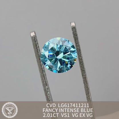 2.01 Carat Lab Grown Diamond Fancy Intense Blue VS1 VG EX VG CVD