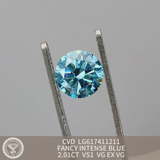 2.01 Carat Lab Grown Diamond Fancy Intense Blue VS1 VG EX VG CVD