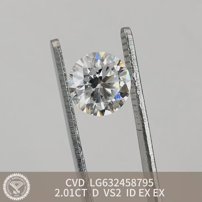 Diamant de laboratoire de 2,01 carats, certifié IGI, diamant créé en laboratoire D VS2 ID 2EX CVD 