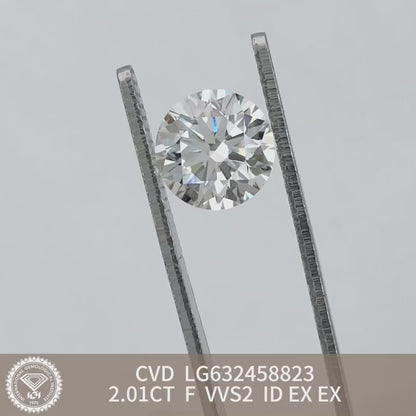 Diamant de laboratoire de 2,01 carats, certifié IGI, créé en laboratoire, F VVS2 ID 2EX CVD 