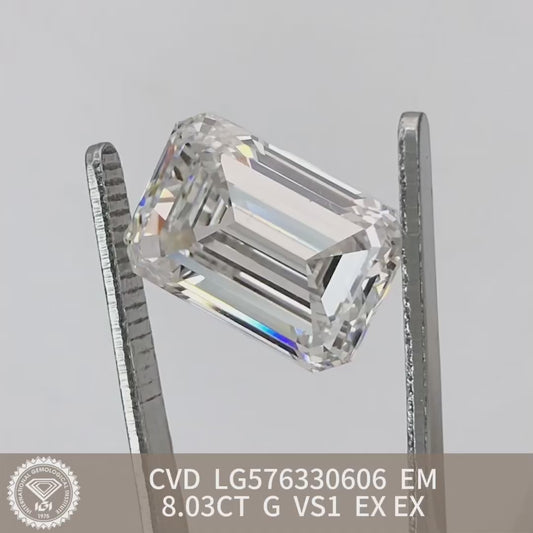 8.03 Carat VS1 Lab Grown Diamond G Emerald Shape 2EX IGI Certified CVD