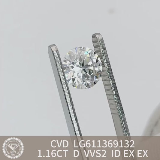 Diamant synthétique rond de 1,16 carat, certifié IGI, fabriqué en laboratoire, D VVS2 CVD 