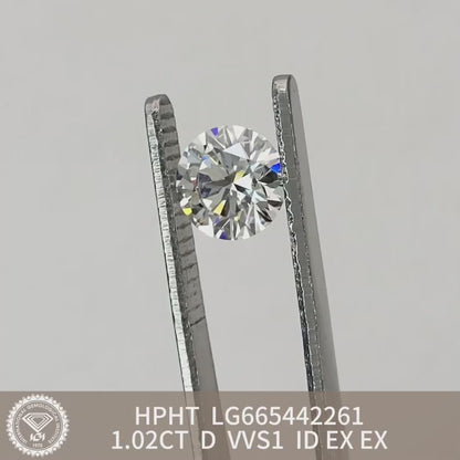 Diamant de laboratoire VVS1 IGI 1,02 carat rond D HPHT AUCUN 3EX 