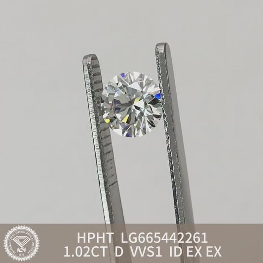 Lab Grown Diamond VVS1 IGI 1.02 Carat Round D HPHT NONE 3EX