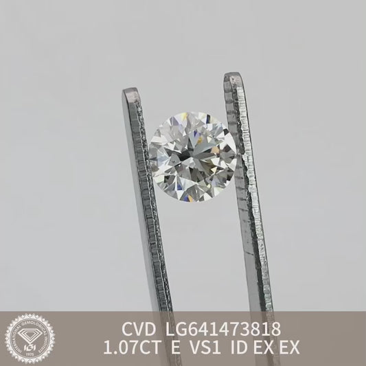 1.07 Carat Lab Grown Round Diamond VS1 IGI E CVD NONE 3EX