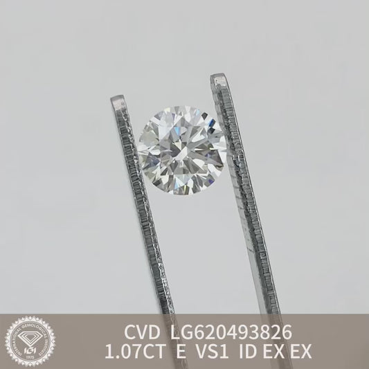 1.07 Carat E Lab Grown Round Diamond VS1 IGI CVD Excellent Cut