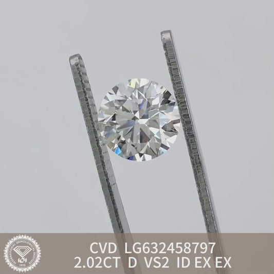 2.02 Carat IGI Certified Lab Created Diamond D VS2 ID 2EX CVD
