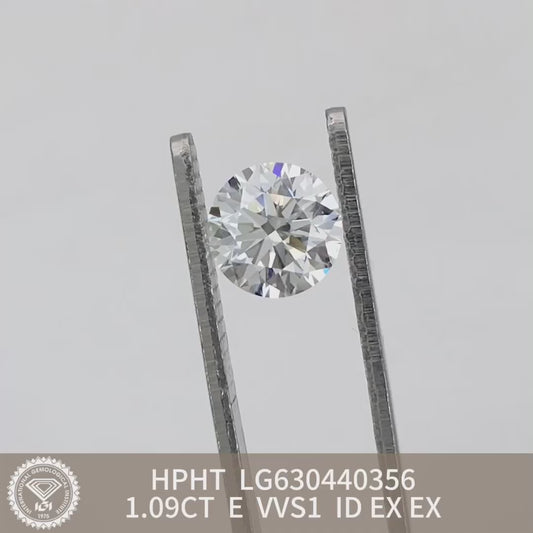 Diamant de laboratoire de 1,09 carat E VVS1, certifié HPHT, ID 2EX IGI 