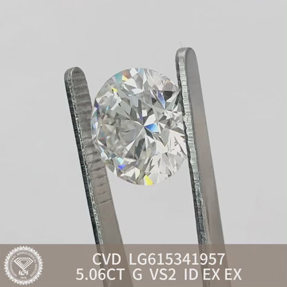 Diamant synthétique de 5,06 carats, certifié G IGI CVD VS2, taille EX EX 