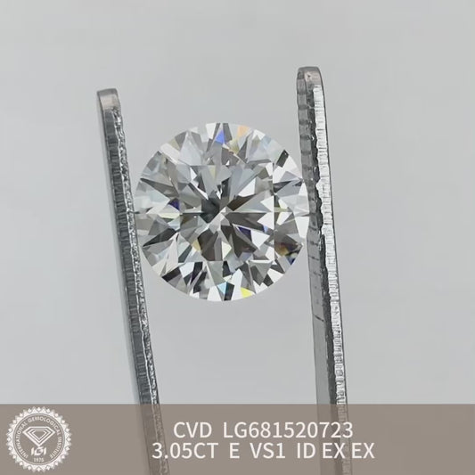 Diamant de laboratoire certifié IGI de 3,05 carats E VS1 ID 2EX CVD de forme ronde 