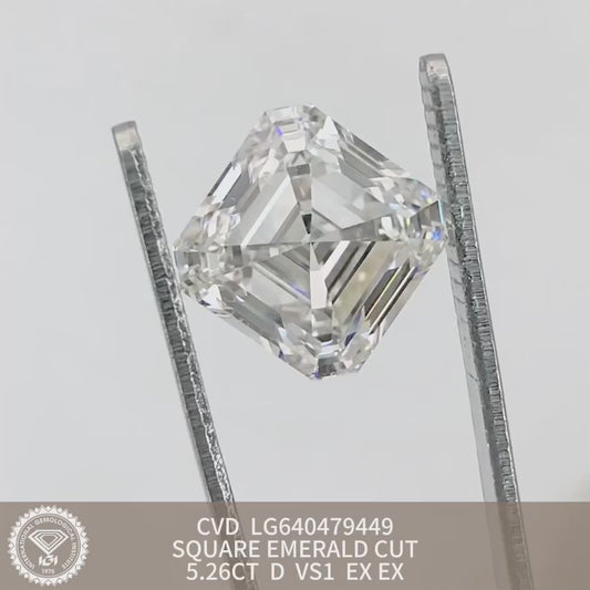 5.26 Carat Lab Grown Diamond D VS1 Square Emerald 2EX CVD Wholesale