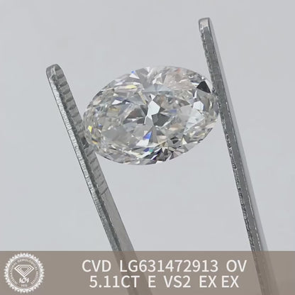 5.11 Carat Lab Grown Diamond Oval Shape 2EX IGI Certified CVD VS2 E