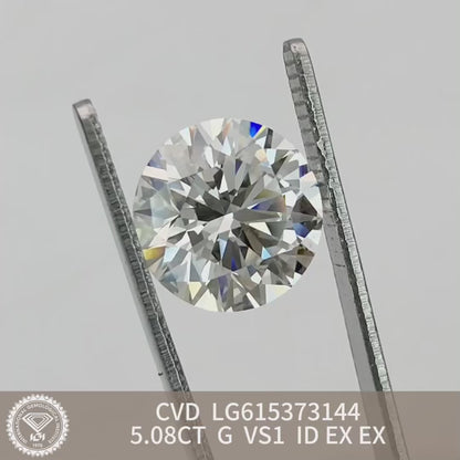 Diamant synthétique de 5,08 carats, taille idéale G, certifié IGI CVD VS1 