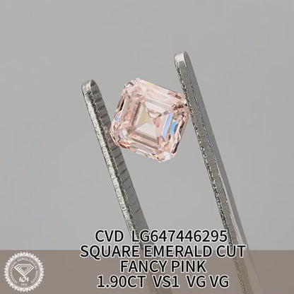 1.9 Carat Lab Grown Diamond Fancy Pink VS1 Square Emerald Cut 2VG CVD