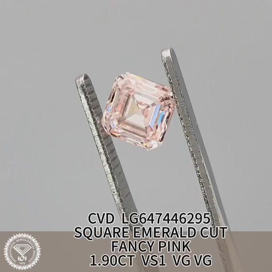 1.9 Carat Lab Grown Diamond Fancy Pink VS1 Square Emerald Cut 2VG CVD