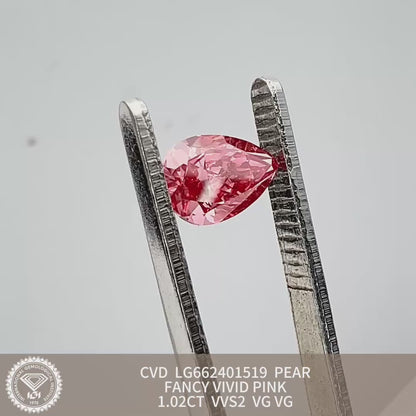 Diamant de laboratoire de 1,05 carat, couleur rose vif fantaisie VS1 CVD 2VG, forme poire 