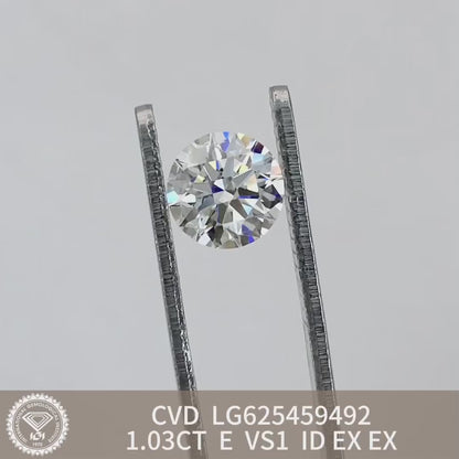 1.03 Carat Lab Grown Diamond VS1 IGI E CVD N Ideal 2EX Cut Synthetic Round Diamond