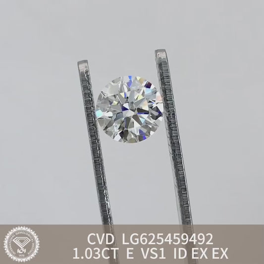 1.03 Carat Lab Grown Diamond VS1 IGI E CVD N Ideal 2EX Cut Synthetic Round Diamond