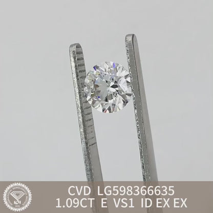 Diamant synthétique CVD certifié IGI de 1,09 carat E VS1 de synthèse ID 2EX 