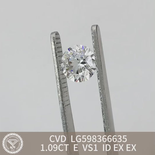 Diamant synthétique CVD certifié IGI de 1,09 carat E VS1 de synthèse ID 2EX 