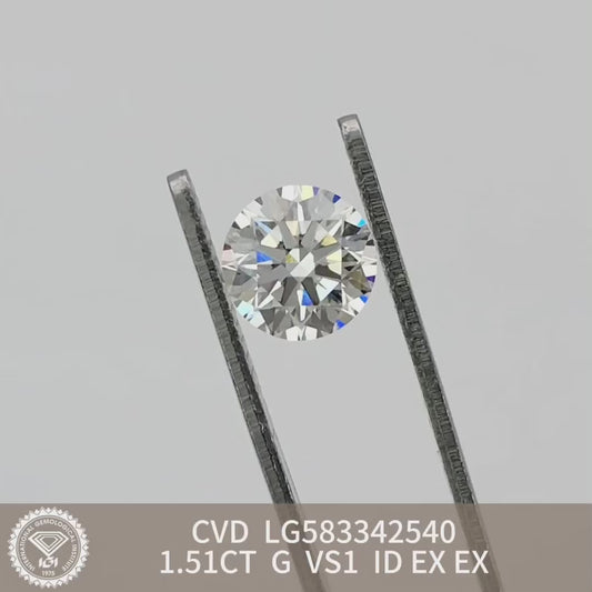 Lab Created Diamond EX Cut CVD 1.51 Carat IGI Certificate Lab Grown Diamond G VS1