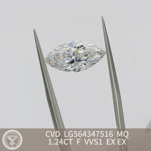 1.24 Carat Lab Grown Diamond F VVS1 2EX CVD Marquise Man Made Diamond
