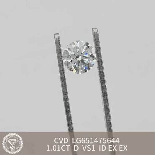 1.01 Carat Lab Grown Diamond D VS1 IGI Certificate CVD Ideal 2EX