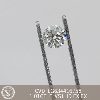 1.01 Carat Lab Grown Diamond VS1 IGI Certificate E CVD Ideal 2EX Cut