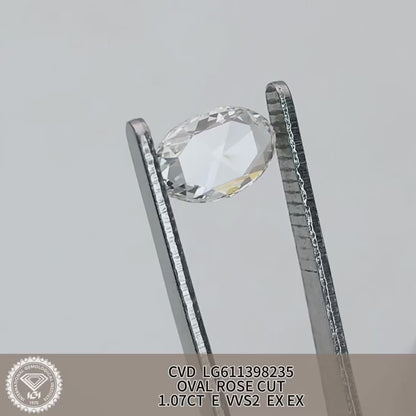 1.07 Carat Lab Grown Oval Diamond VVS2 IGI E CVD None Rose Cut