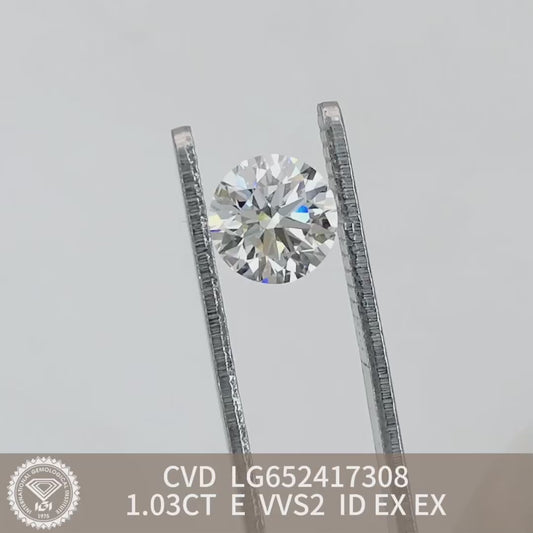 1.03 Carat Lab Grown Diamond VVS2 IGI E CVD N Ideal 2EX Cut