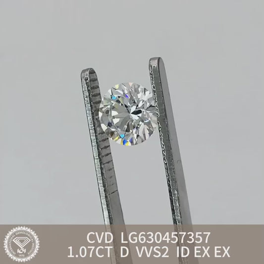 1.07 Carat Lab Grown Diamond VVS2 IGI D CVD NONE 3EX